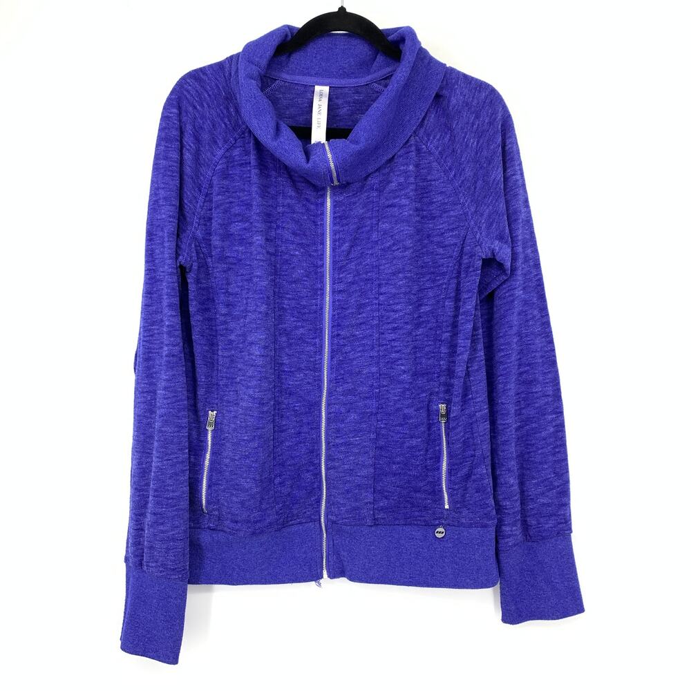 Lorna Jane Life Full Zip Rolled Neck Sweatshirt Womens Sz Large Blue Zip Pockets